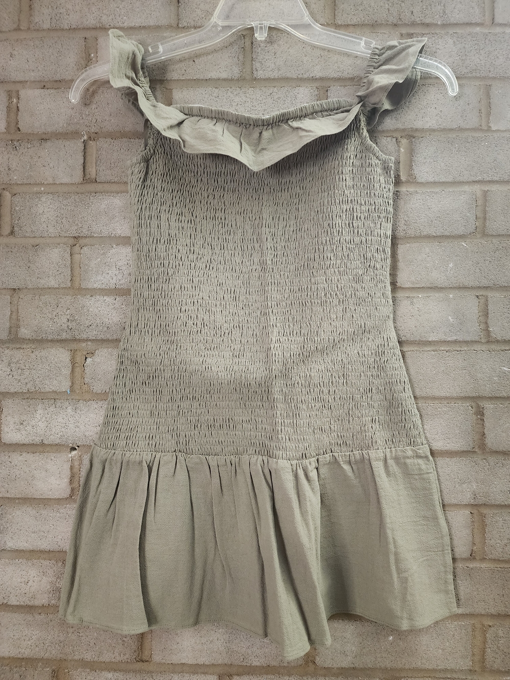 New Edikted Women’s Olive Green Smocked Ruffle-Hem Dress